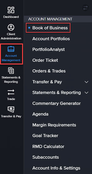 The book of business page in Portal. 